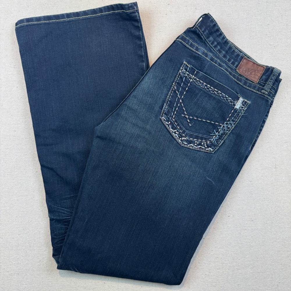 BKE 36x33.5 Bootcut Jeans Womens Dark Blue Stretch Embroidered Culture